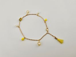 Fusskette/Fusskettchen Gold Perlen und Quaste in Gelb