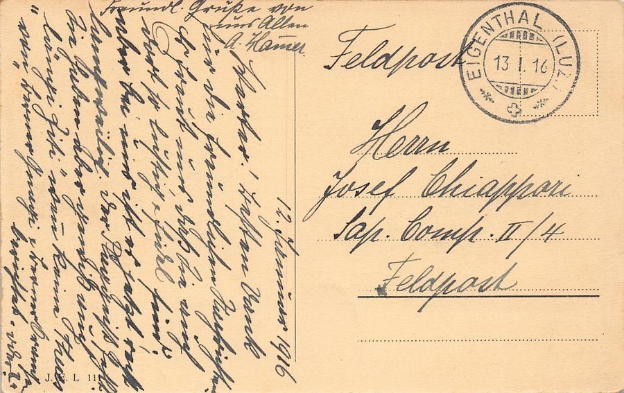 Cartoline postali: Eigenthal, Kurhaus Pilatusblick, Feldpost 1916 – Usato da Frauenfeld venduto da POML 1