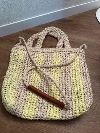 Tasche gehäkelt Beige/Gelb mit Tragegurt guter Zustand