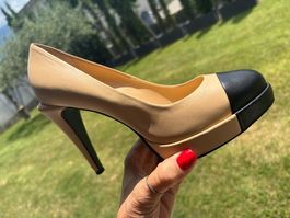 Elegante Chanel PUMPS Gr. 38 Beige-Schwarz Leder - Sommer...