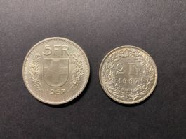 Monnaie / Suisse / 1967 : Frs 5.- + Frs 2.-