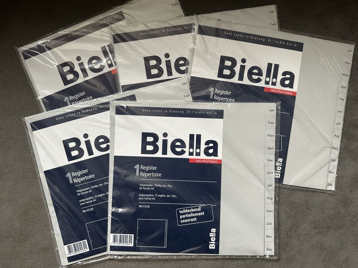 Biella Raccoglitori: 5x Biella Register A4, Neu! – Nuovo e nell'imballaggio originale da Islikon venduto da Porti_91