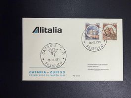 Alitalia Erstflugbrief Catania-Zürich 1981