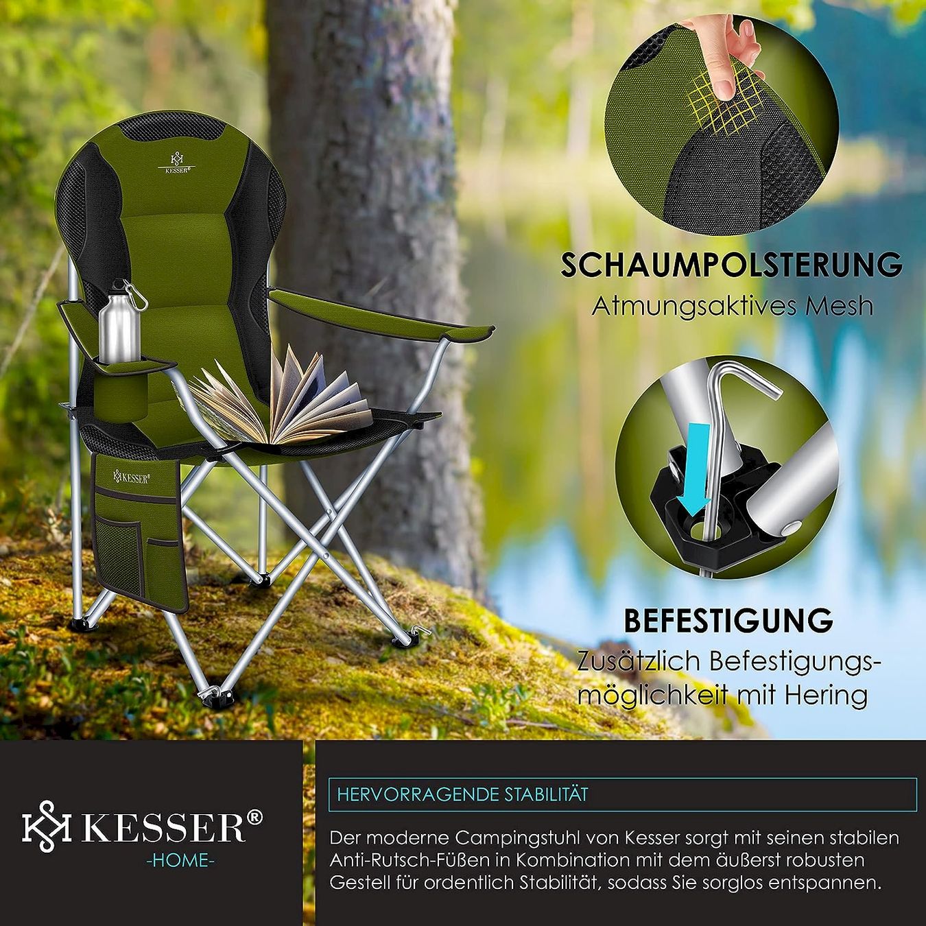 Mobili da campeggio: KESSER Campingstuhl Khaki / Schwarz – Nuovo e nell'imballaggio originale da Bottighofen venduto da zaap 5