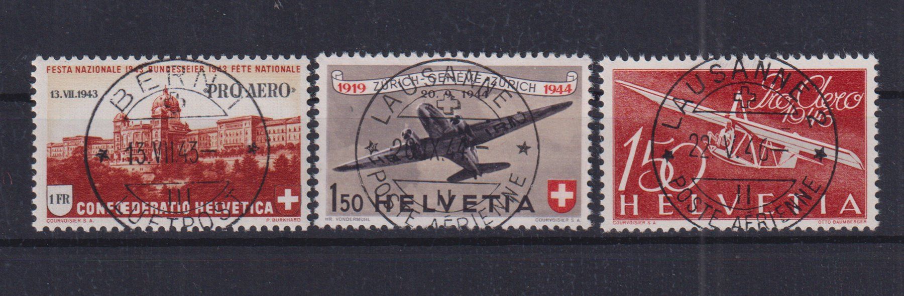 Tutti i francobolli: Flugpost drei mal ET. Voll-Stempel ! – Usato da Bibern SH venduto da Heinibuehrer