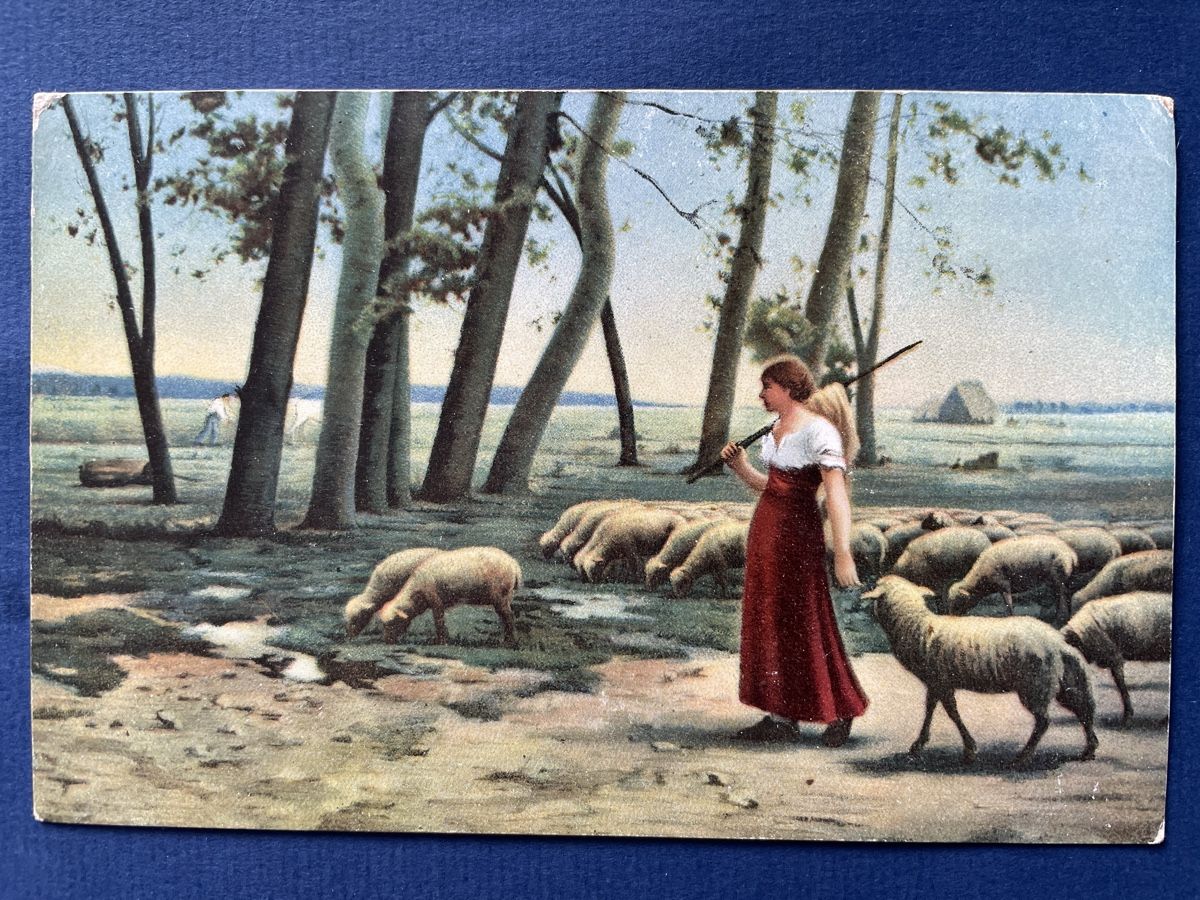 Cartoline postali: Alte Ansichtskarte Hirtin mit Schafherde - H. Lerolle 1929 – Usato da Neuhausen am Rheinfall venduto da Arielle55