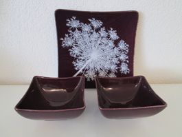 Teller und 2 Schalen  lila Farbe