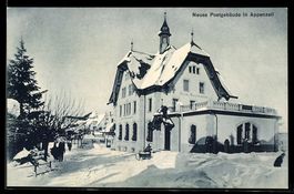 AK Appenzell, Neues Postgebäude im Schnee