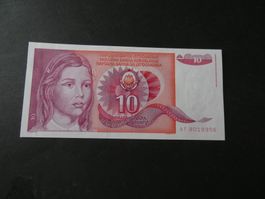 Jugoslawien 1990, 10 Dinara  ungefaltet