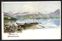 Thunersee, Panorama mit Boot