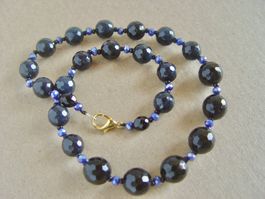 Blau und Schwarze vintage Kette aus Glas