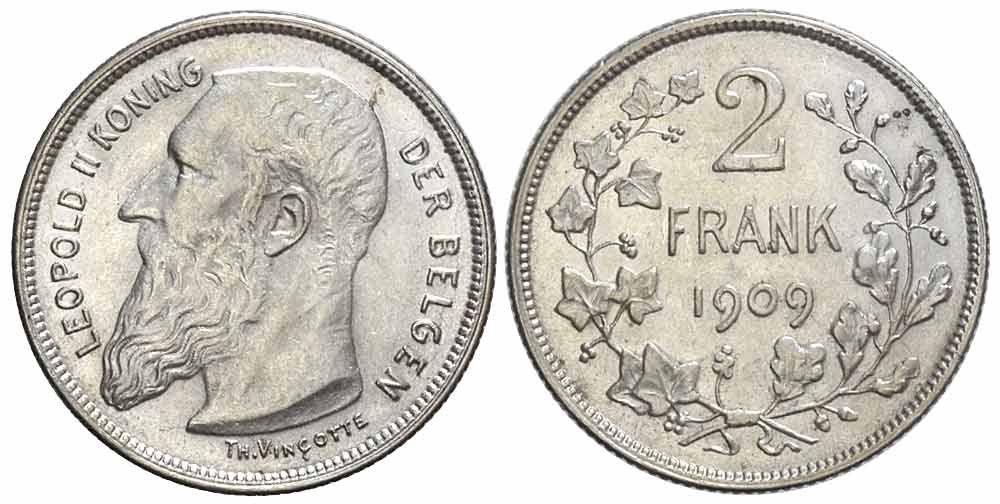 Toutes les monnaies: Belgien, 2 Franken 1909 – D'occasion à Chiasso par Novamarketing