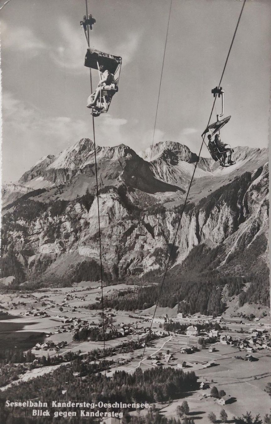 Cartoline postali: KANDERSTEG-OESCHINENSEE - Sesselbahn - 1950 – Usato da Delémont venduto da Domdom1