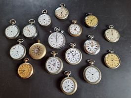 Lot 17 Taschenuhren, Raritäten für Uhrenmacher und Bastler