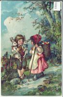 Ein frohes Osterfest - Joyeuses Paques - 2 Kinder mit Hasen
