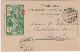 5 Rp. UPU Postkarte von ZÜRICH SELNAU nach BASEL