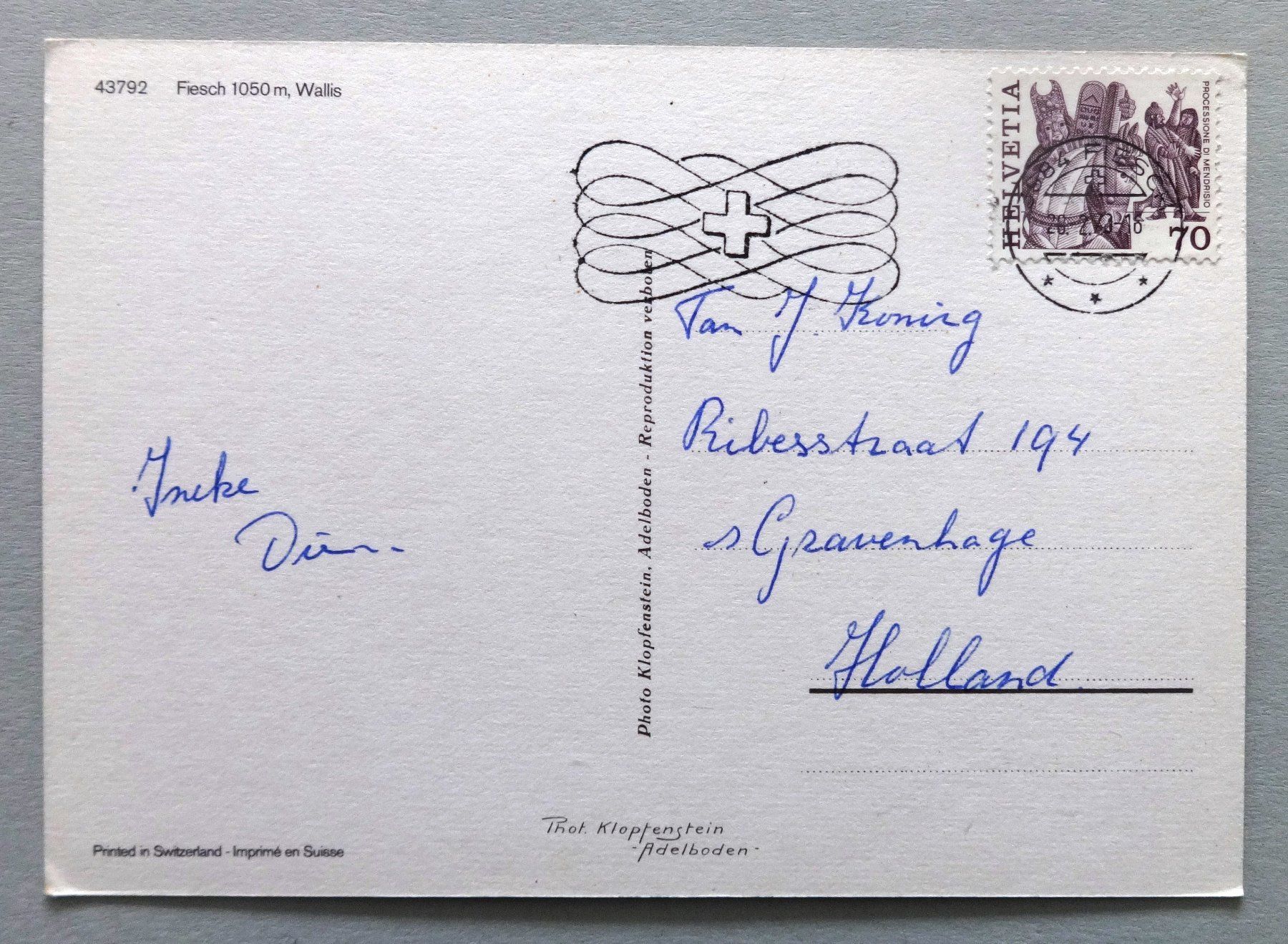 Cartoline postali: Fiesch 1800 m, Wallis – Usato da Fétigny venduto da Billy2miny 1