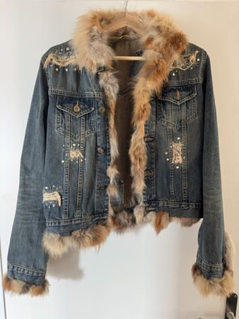 Vintage Jeans Jacke mit Pelz Gr. L, perfekt für den Sommer