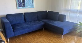 Blaues Alcantara Ecksofa