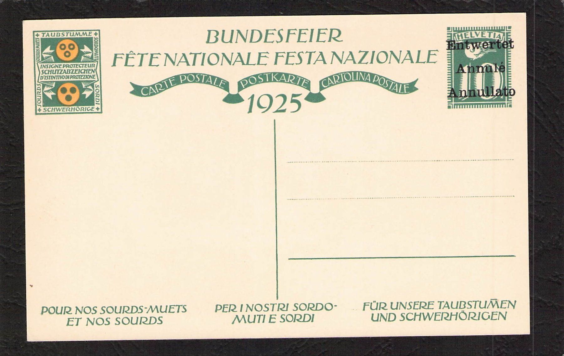 Tutti i francobolli: Bundesfeierkarte 1925 ,   Nr. 42 Entwertet – Usato da Reichenburg venduto da Pipo-67 1
