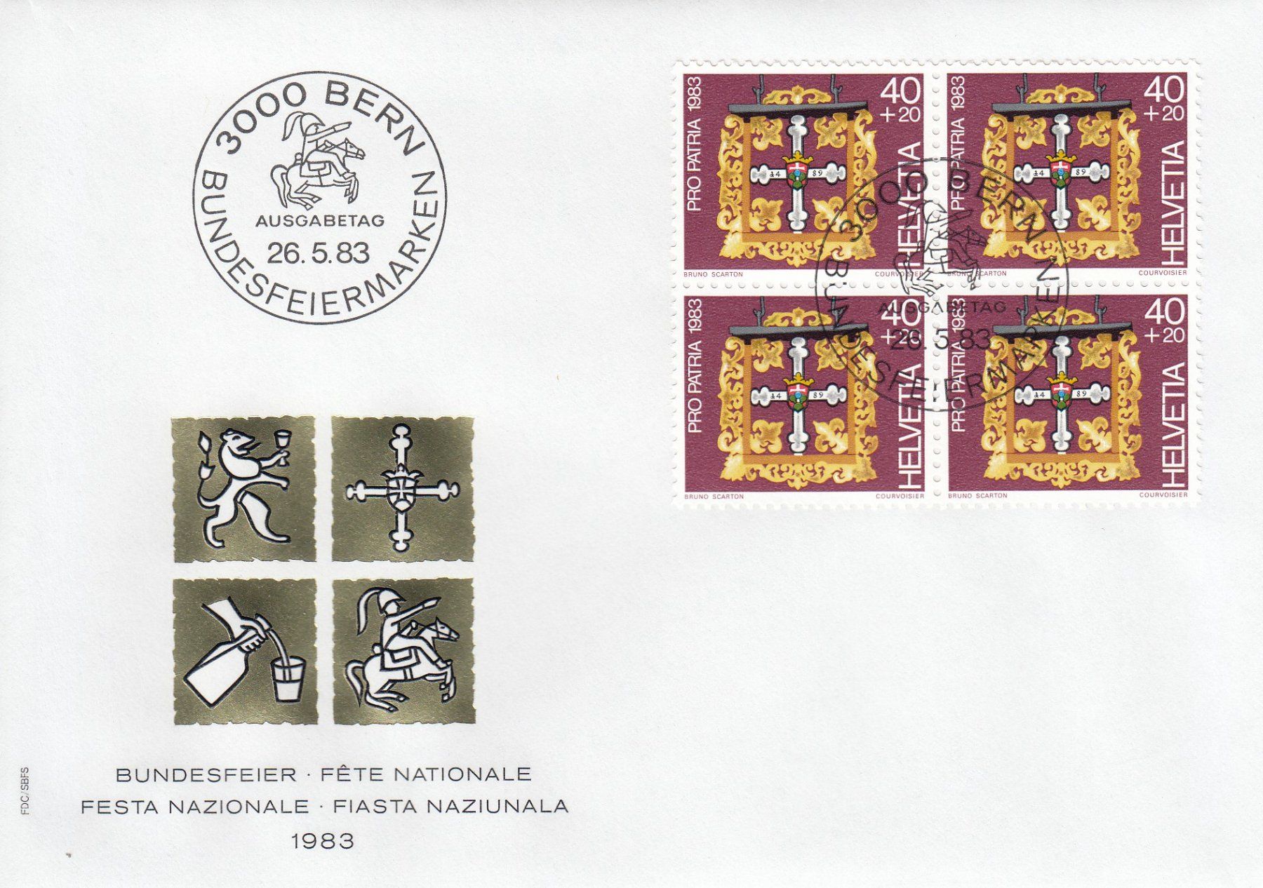 Tutti i francobolli: 1983 Pro Patria 4 FDC Viererblock – Usato da Spreitenbach venduto da Mustang_1105 1