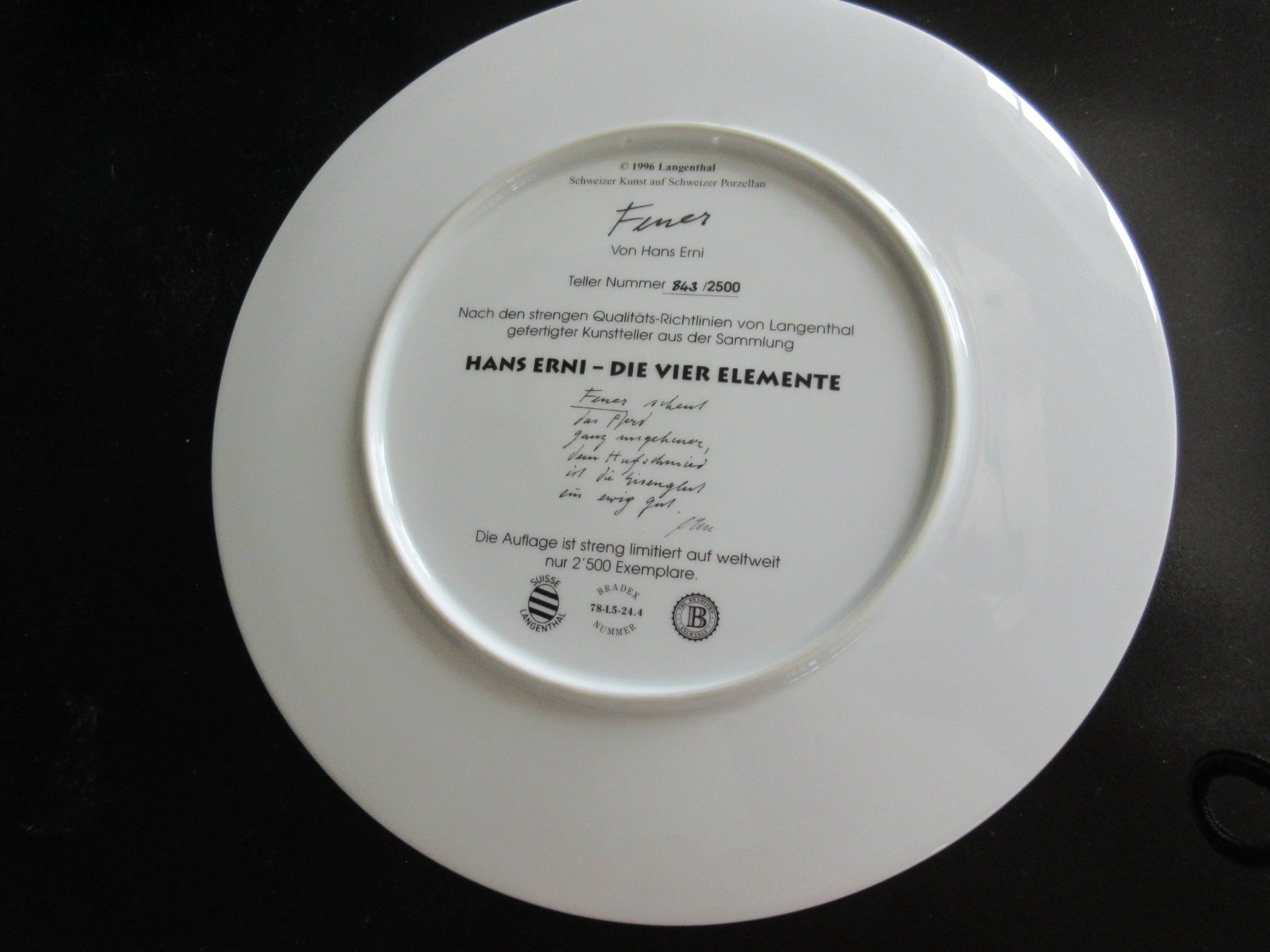 Teller: Hans Erni -Teller FEUER aus DIE 4 ELEMENTE  28 cm.Durchm. – Neu (gemäss Beschreibung) aus Weinfelden von Kunst2010 1