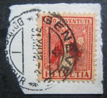 PJ 1917 10 Rappen auf Briefstück gestempelt