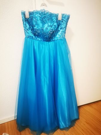 Abendkleid türkis Grösse 34 Paillettenapplikation Tüll