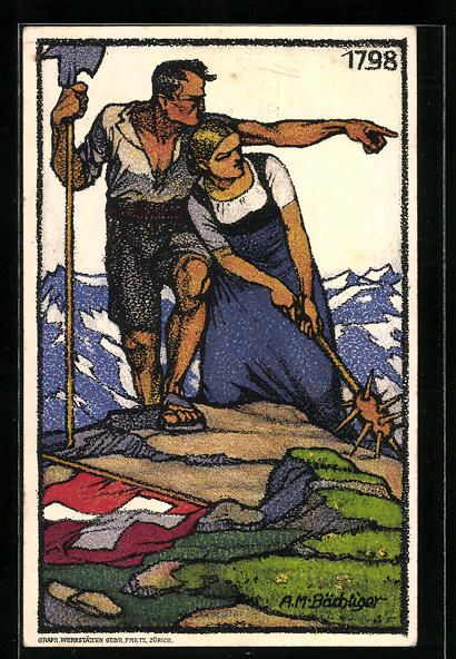 Ansichtskarten: Schweizer Bundesfeier 1913, Wehrhaftes B – Gebraucht aus Berlin von bartko-reher