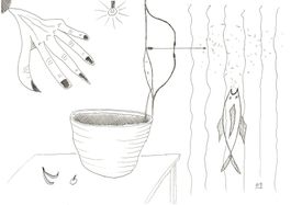 Surreale Zeichnung: Fish and arrow