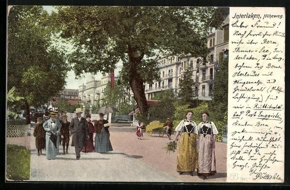 Cartoline postali: Interlaken, Passanten auf dem Höheweg – Usato da Berlin venduto da bartko-reher