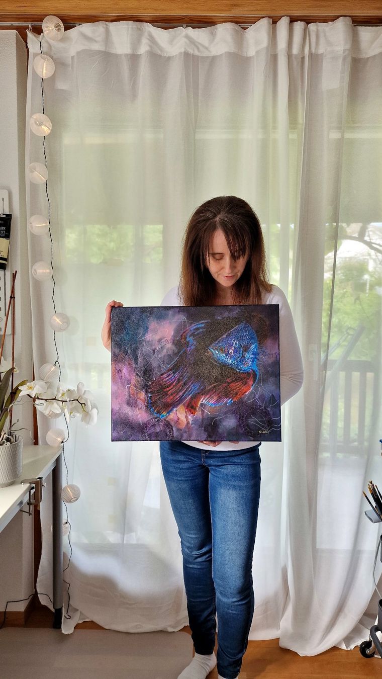 Gemälde: Originalgemälde Kampffisch Acryl 40x50 cm – Neu und originalverpackt aus Tägerwilen von Simone_Widler_Art 4