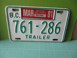 Altes Nummernschild British Columbia 1981 Trailer