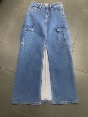 Denim Midi Skirt with Pockets -XS