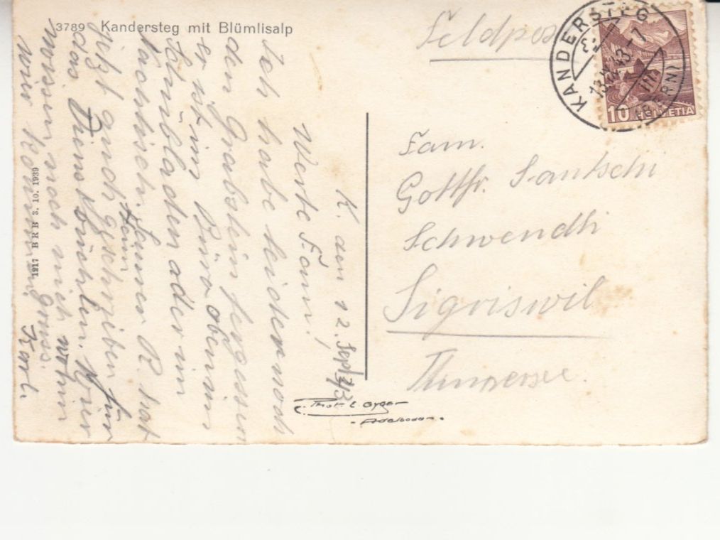 Cartoline postali: Kandersteg 1943 – Usato da Bürglen TG venduto da StampGraf 1
