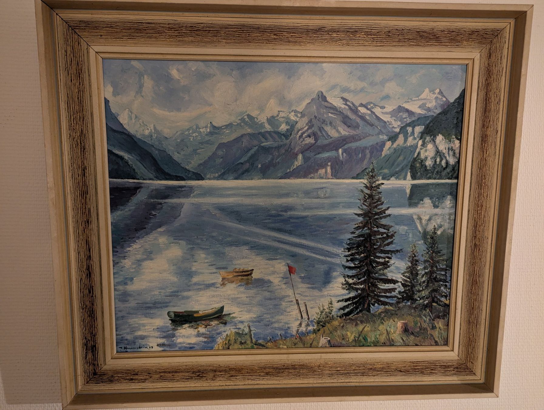 Gemälde: Ölgemälde Schweizer Berglandschaft See, signiert 1959! – Gebraucht aus Hauptwil von Markuseli