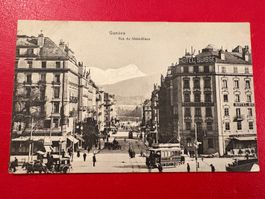 1909 // Genève Rue du Mont-Blanc / Hotel Suisse / Tram