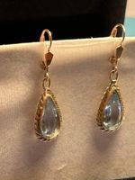 Gold Ohrhänger 585, Aquamarin , Tropfenform, Vintage