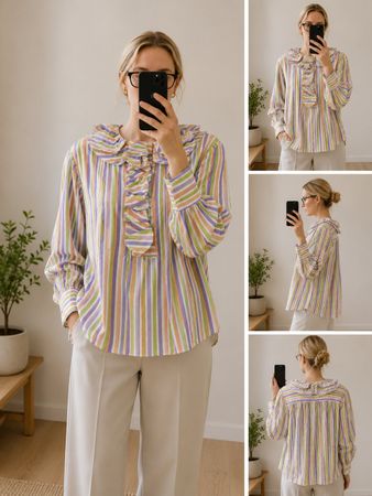 LAURENCE BRAS | Blouse rayée multicolore volants | 40 femme
