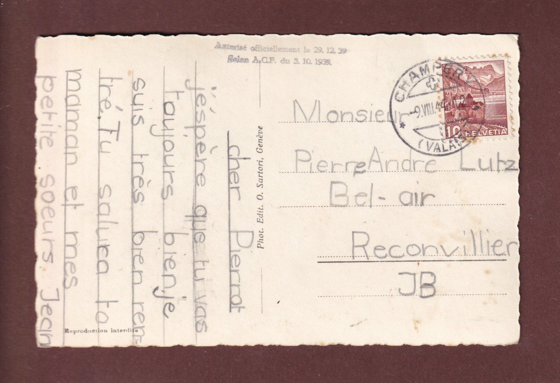 Cartoline postali: CHAMPERY - La Piscine - 1944 // pli d'angle // – Usato da Pully venduto da nicecards-shop 1