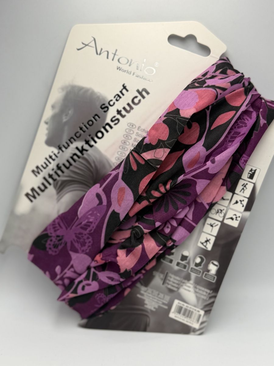 Haarschmuck: Multifunktionstuch Antonio Blumenmuster lila neu – Neu und originalverpackt aus Emmen von VK-Retail