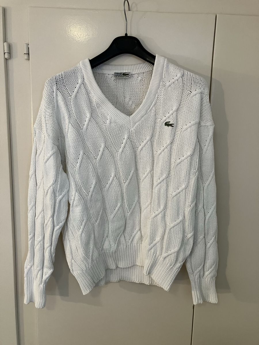 Maglioni & Felpe: Vintage Strickpullover Weiss im Lacoste-Stil, Grösse M – Usato da Wattwil venduto da Radical3