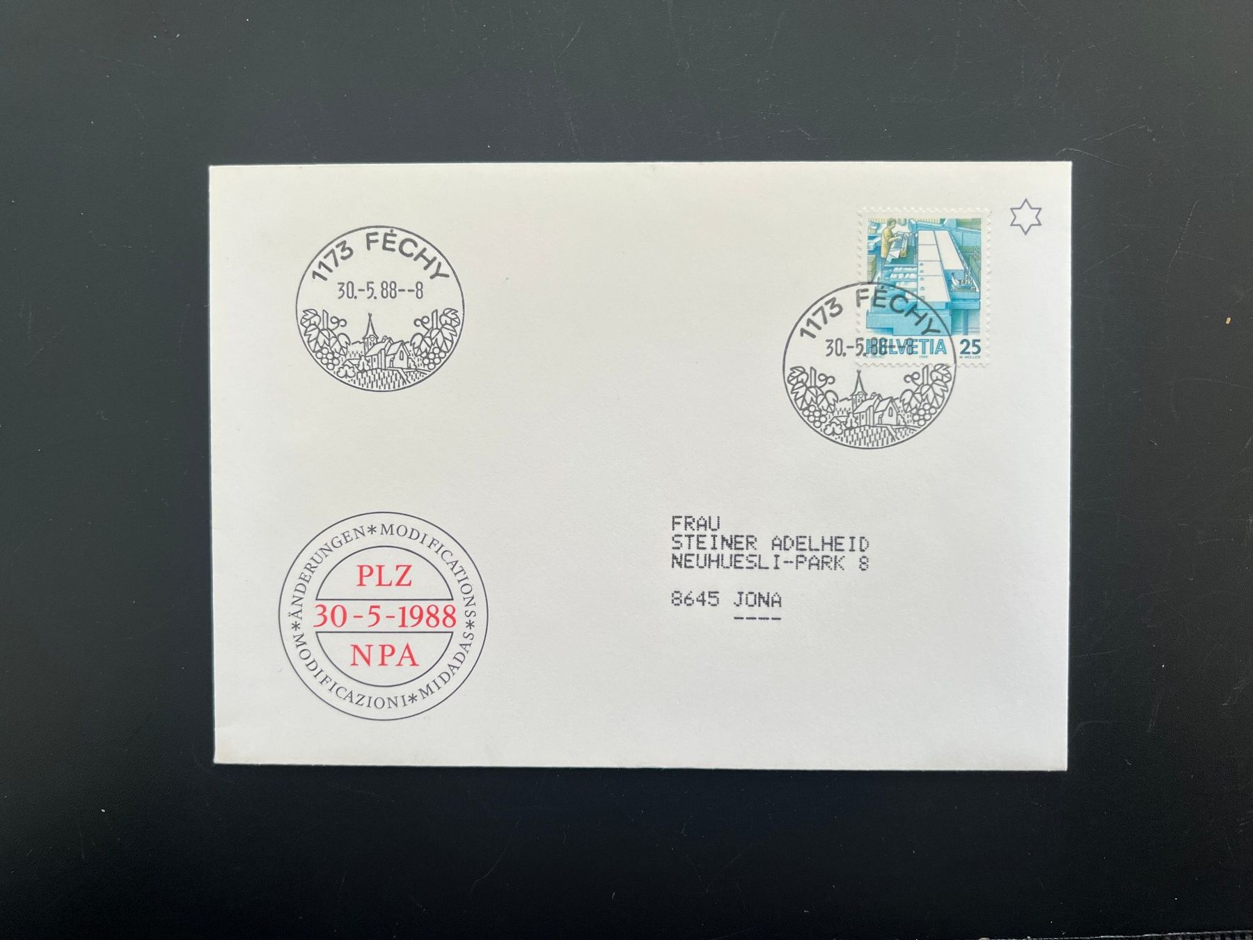 Tutti i francobolli: Fechy  Erstagbrief-Werbe-Stempel  (M919) – Usato da Hinwil venduto da Sidi4