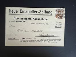 CH  Nachnahme Neue Einsiedler Zeitung  1915  (V957)