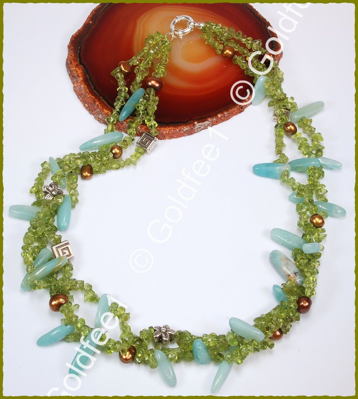 Ketten: 3-reihige Kette aus Peridot Amazonit & Perlen ca. 51cm – Neu und originalverpackt aus Oberglatt ZH von Goldfee1 1