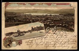 Litho Zürich, Ortspartie mit Dampfer