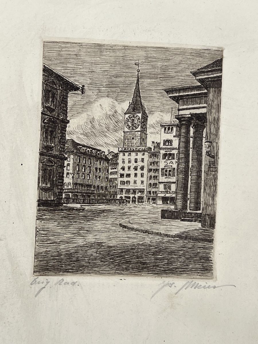 Posters & Illustrations: 2 Bilder antik Zürich st. Peter – D'occasion à Dittingen par Bellevista 3