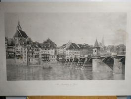 Basel - ""Alte Rheinbrücke in Basel" - 1903