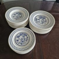 Vintage-Retro-Teller, blau und weiß, aus Stein, handbemalt