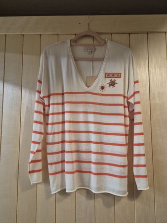 Pull Elora rayé écru et orange neuf taille 01(S-M)